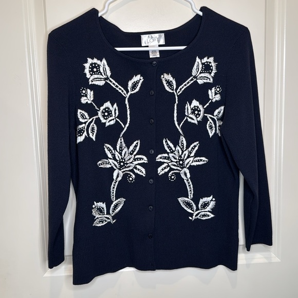 Ann Taylor Loft Woman’s Top Button Down Embroidered Cardigan Sweater Size M - Picture 3 of 13